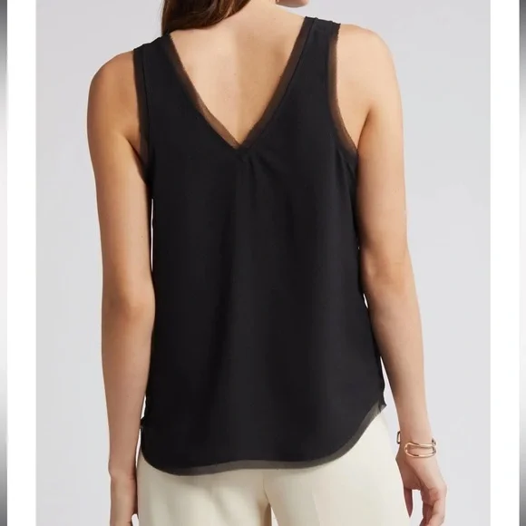 Halogen NWOT Raw Edge Hem Tank Black - Picture 3 of 9